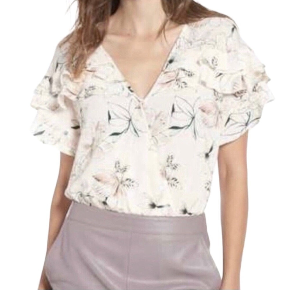 Astr The Label Floral Ruffle Snap Crotch Bodysuit Blouse Shirt Womens Size S